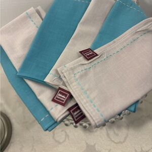 Fabindia cotton taupe and turquoise   Cloth Napkins decorative stitching set 6